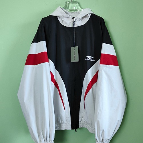[홍콩명품.BALENCIAGA] 발렌시아가 25SS 스포티로고 자수 후드 윈드브레이커 자켓 (화이트), BM19879, JL, 홍콩명품의류,구매대행,온라인명품