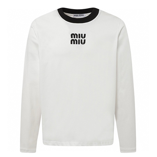 [홍콩명품,MIU MIU] 미우미우 25SS 로고 긴팔 티셔츠 (화이트), BM19987, S1F, 홍콩명품의류,구매대행,온라인명품