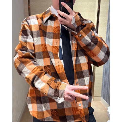 [홍콩명품.LOUIS VUITTON] 루이비통 25SS 로고 다미에 울 남방 셔츠 (오렌지), BM20001, S1F, 홍콩명품의류,구매대행,온라인명품