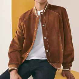 [홍콩명품.Hermes] 에르메스 25SS 로고 레더 가죽 봄버 자켓 (브라운), BM20072, TOM, 홍콩명품의류,구매대행,온라인명품