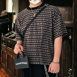 [홍콩명품.Chrome Hearts] 크롬하츠 25SS 로고 스트라이프 반팔 티셔츠 (그레이), BM20117, KB, 홍콩명품의류,구매대행,온라인명품