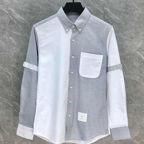 [홍콩명품.THOME BROWNE] 톰브라운 25SS 로고 레이어드 남방 셔츠 (화이트-그레이), BM20198, TB1, 홍콩명품의류,구매대행,온라인명품
