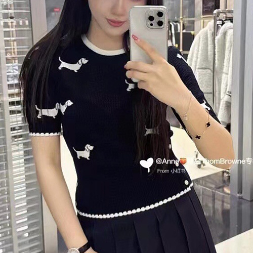 [홍콩명품.THOME BROWNE] 톰브라운 25SS 로고 여성 헥터 니트 반팔 티셔츠 (3컬러), BM20206, TB1, 홍콩명품의류,구매대행,온라인명품