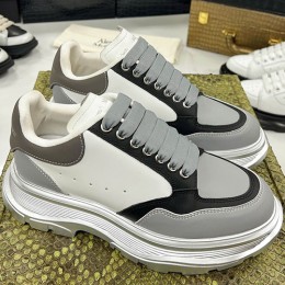 [홍콩명품.McQueen] 알렉산더맥퀸 25SS 로고 남여 레더 가죽 스니커즈 운동화 (그레이), SE4708, S1, 명품스니커즈,운동화,구두,로퍼,하이탑,신발
