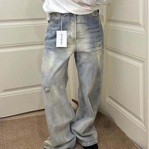 [홍콩명품.ACNE STUDIO] 아크네스튜디오 25SS 로고 워싱 오버핏 데님 팬츠 진 청바지 (연청), BM20246, KB, 홍콩명품의류,구매대행,온라인명품