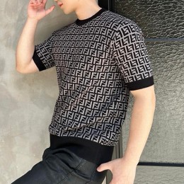 [홍콩명품,FENDI] 펜디 25SS 로고 FF패턴 니트 반팔 티셔츠 (2컬러), BM20269, KB, 홍콩명품의류,구매대행,온라인명품