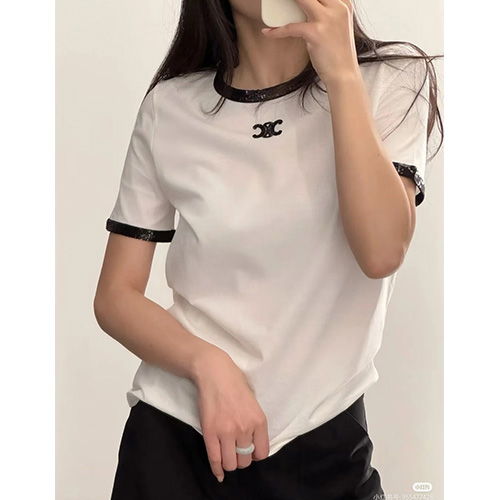 [홍콩명품.CELINE] 셀린느 25SS 로고 자수 여성 슬림핏 반팔 티셔츠 (2컬러), BM20288, KB, 홍콩명품의류,구매대행,온라인명품
