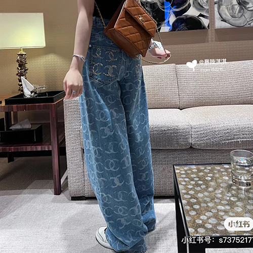 [홍콩명품.CHANEL] 샤넬 25SS 로고 패턴 여성 오버핏 데님 팬츠 진 청바지, BM20301, SS, 홍콩명품의류,구매대행,온라인명품