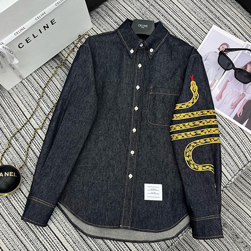 [홍콩명품.THOME BROWNE] 톰브라운 25SS 로고 여성 4바 데님 남방 셔츠, BM20367, TBG, 홍콩명품의류,구매대행,온라인명품