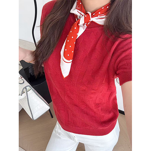 [홍콩명품.Hermes] 에르메스 25SS 로고 패턴 여성 니트 반팔 티셔츠 (2컬러), BM20436, 13C, 홍콩명품의류,구매대행,온라인명품