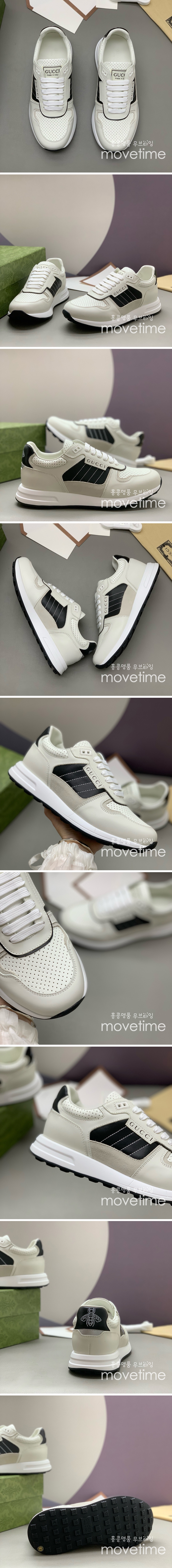 [홍콩명품.Gucci] 구찌 25SS 로고 레더 가죽 스니커즈 운동화 (화이트-블랙), SE4735, PMD, 명품스니커즈,운동화,구두,로퍼,하이탑,신발