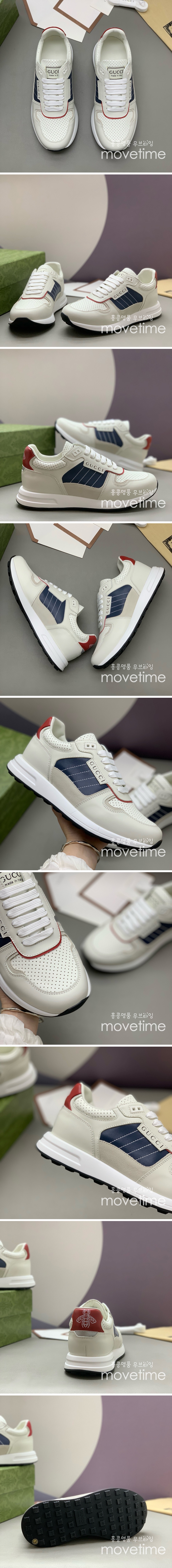 [홍콩명품.Gucci] 구찌 25SS 로고 레더 가죽 스니커즈 운동화 (화이트-네이비), SE4736, PMD, 명품스니커즈,운동화,구두,로퍼,하이탑,신발