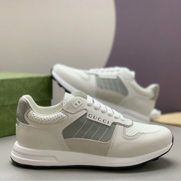 [홍콩명품.Gucci] 구찌 25SS 로고 레더 가죽 스니커즈 운동화 (화이트-그레이), SE4737, PMD, 명품스니커즈,운동화,구두,로퍼,하이탑,신발
