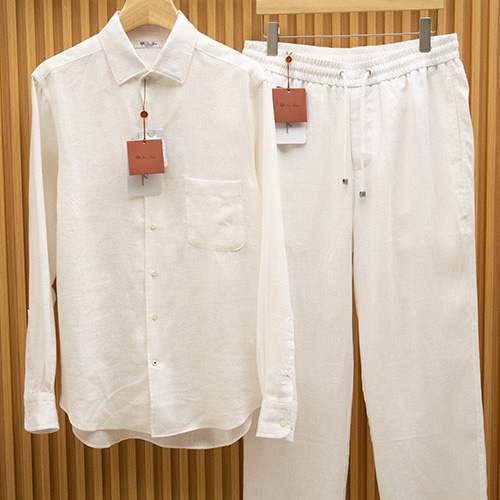 [홍콩명품.Loro Piana] 로로피아나 25SS 로고 린넨 남방 셔츠 + 팬츠 바지 상하의 세트 (화이트), BM20502, B&G, 홍콩명품의류,구매대행,온라인명품