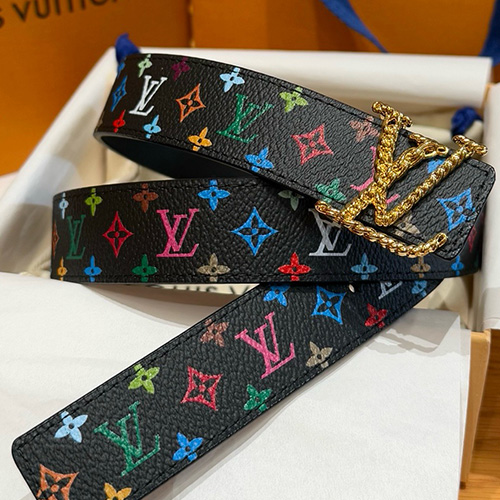 [홍콩명품.LOUIS VUITTON] 루이비통 25SS 로고 모노그램 Multicolor 레더 가죽 벨트 (블랙-금장), 3.0cm, BT1440, JX, 명품레플리카,인터넷쇼핑몰,남자명품,해외직구