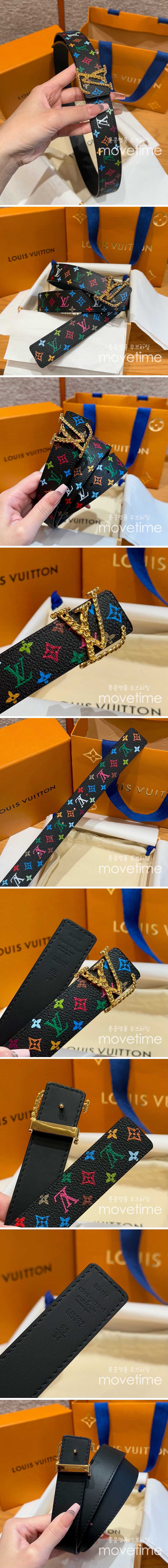 [홍콩명품.LOUIS VUITTON] 루이비통 25SS 로고 모노그램 Multicolor 레더 가죽 벨트 (블랙-금장), 3.0cm, BT1440, JX, 명품레플리카,인터넷쇼핑몰,남자명품,해외직구