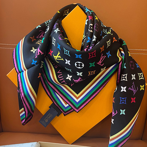 [홍콩명품.LOUIS VUITTON] 루이비통 25SS 로고 모노그램 Multicolor 90-90 실크 스카프 머플러 (블랙), ET2901, JX, 홍콩명품의류,구매대행,온라인명품