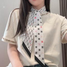 [홍콩명품.CHANEL] 샤넬 25SS 로고 Twilly 6-120 실크 스카프 머플러 (화이트), ET2912, JX, 홍콩명품의류,구매대행,온라인명품