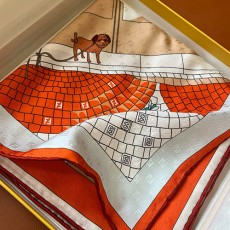 [홍콩명품,FENDI] 펜디 25SS 로고 Walking around Rome 90-90 실크 스카프 머플러 (오렌지), ET2920, JX, 홍콩명품의류,구매대행,온라인명품