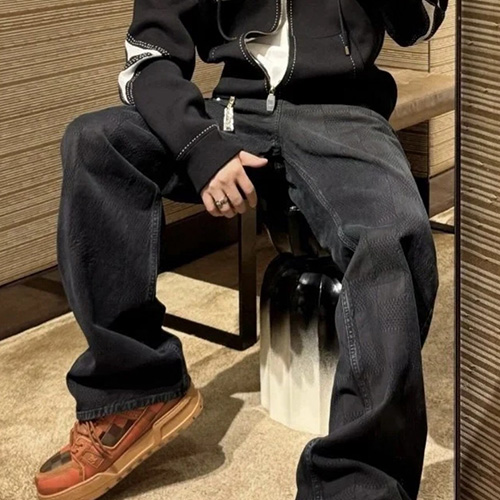 [홍콩명품.LOUIS VUITTON] 루이비통 25SS 로고 다미에 오버핏 데님 팬츠 진 청바지 (네이비), BM20533, JL, 홍콩명품의류,구매대행,온라인명품