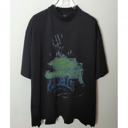 [홍콩명품.BALENCIAGA] 발렌시아가 25SS 로고 그래픽 빈티지 반팔 티셔츠 (블랙), BM20535, JL, 홍콩명품의류,구매대행,온라인명품