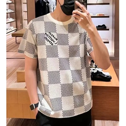 [홍콩명품.LOUIS VUITTON] 루이비통 25SS 로고 다미에 니트 반팔 티셔츠 (화이트), BM20557, JL, 홍콩명품의류,구매대행,온라인명품
