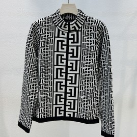 [홍콩명품.BALMAIN] 발망 25SS 로고 여성 모노그램 터틀넥 니트 스웨터 (블랙-화이트), BM20594, GBG, 홍콩명품의류,구매대행,온라인명품