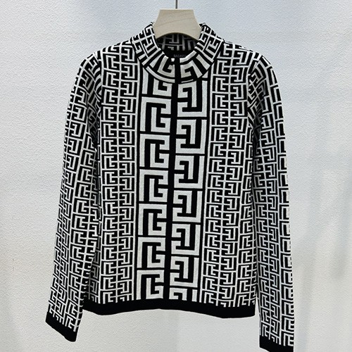 [홍콩명품.BALMAIN] 발망 25SS 로고 여성 모노그램 터틀넥 니트 스웨터 (블랙-화이트), BM20594, GBG, 홍콩명품의류,구매대행,온라인명품