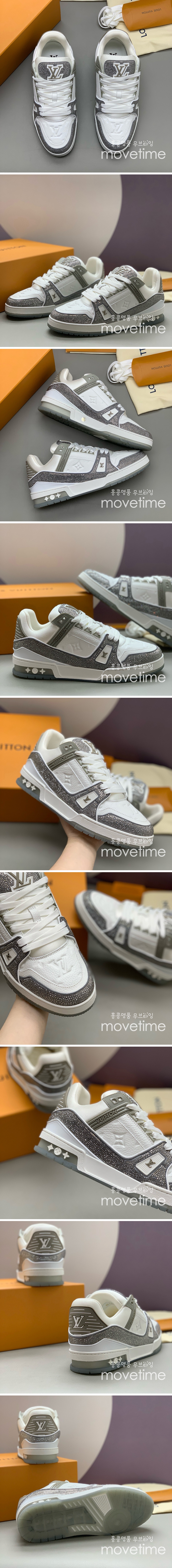 [홍콩명품.LOUIS VUITTON] 루이비통 25SS 로고 모노그램 트레이너 스니커즈 운동화 (화이트-그레이), SE4762, PMD, 명품스니커즈,운동화,구두,로퍼,하이탑,신발