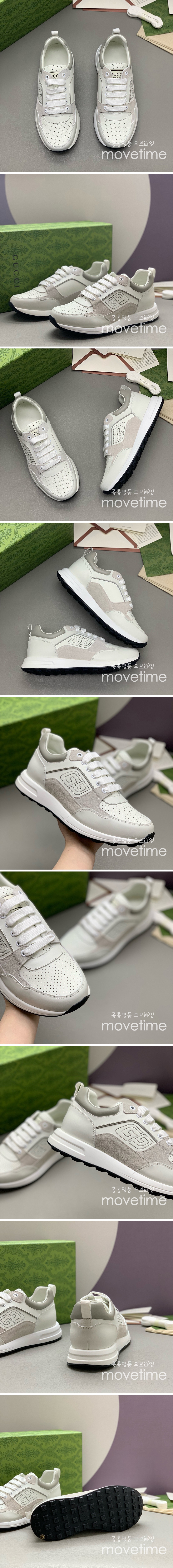 [홍콩명품.Gucci] 구찌 25SS 로고 레더 가죽 스니커즈 운동화 (화이트-그레이), SE4769, PMD, 명품스니커즈,운동화,구두,로퍼,하이탑,신발