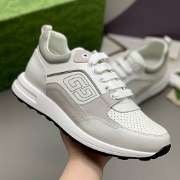 [홍콩명품.Gucci] 구찌 25SS 로고 레더 가죽 스니커즈 운동화 (화이트-그레이), SE4769, PMD, 명품스니커즈,운동화,구두,로퍼,하이탑,신발