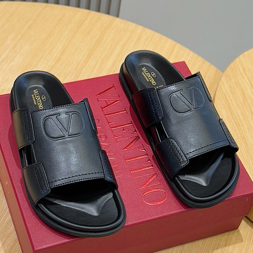 [홍콩명품.Valentino] 발렌티노 25SS 로고 레더 가죽 샌들 슬리퍼 (블랙), SE4879, S2, 명품스니커즈,운동화,구두,로퍼,하이탑,신발