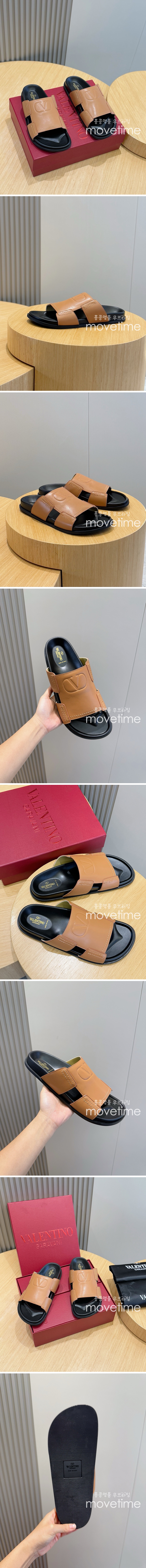 [홍콩명품.Valentino] 발렌티노 25SS 로고 레더 가죽 샌들 슬리퍼 (카라멜), SE4880, S2, 명품스니커즈,운동화,구두,로퍼,하이탑,신발