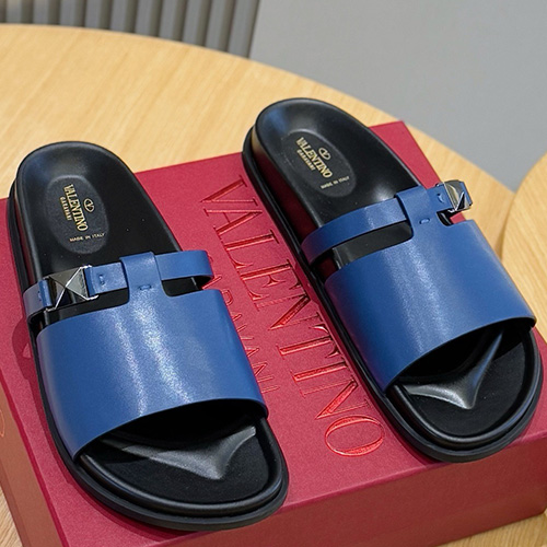 [홍콩명품.Valentino] 발렌티노 25SS 로고 레더 가죽 샌들 슬리퍼 (블루), SE4881, S2, 명품스니커즈,운동화,구두,로퍼,하이탑,신발