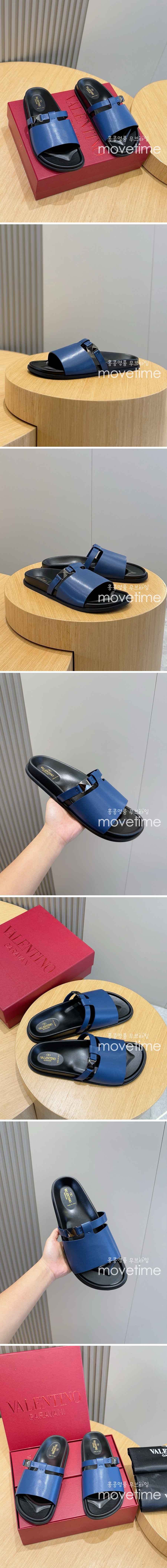 [홍콩명품.Valentino] 발렌티노 25SS 로고 레더 가죽 샌들 슬리퍼 (블루), SE4881, S2, 명품스니커즈,운동화,구두,로퍼,하이탑,신발