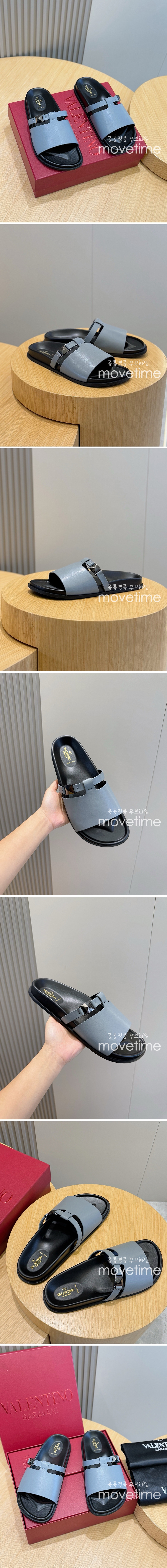 [홍콩명품.Valentino] 발렌티노 25SS 로고 레더 가죽 샌들 슬리퍼 (스카이블루), SE4882, S2, 명품스니커즈,운동화,구두,로퍼,하이탑,신발