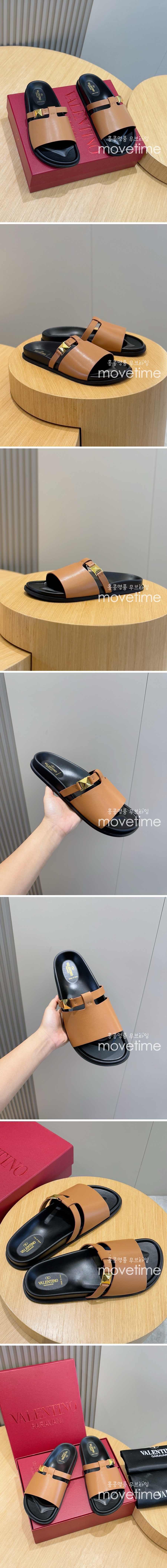 [홍콩명품.Valentino] 발렌티노 25SS 로고 레더 가죽 샌들 슬리퍼 (브라운), SE4884, S2, 명품스니커즈,운동화,구두,로퍼,하이탑,신발