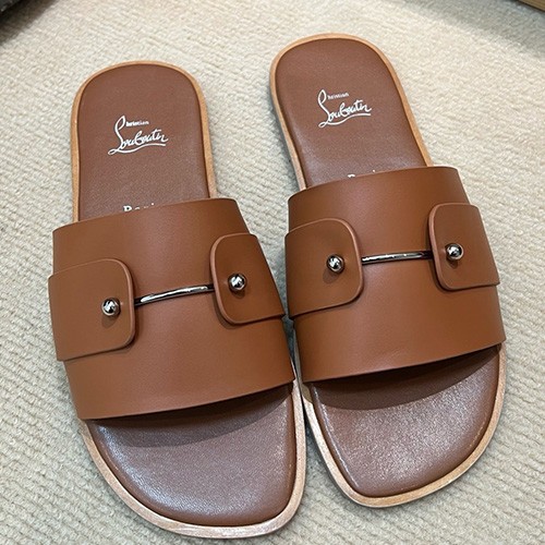 [홍콩명품.Christian Louboutin] 크리스챤루부탱 25SS 로고 레더 가죽 샌들 슬리퍼 (브라운), SE4897, S2, 명품스니커즈,운동화,구두,로퍼,하이탑,신발