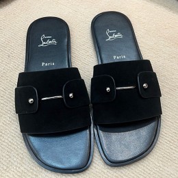 [홍콩명품.Christian Louboutin] 크리스챤루부탱 25SS 로고 레더 가죽 샌들 슬리퍼 (블랙), SE4899, S2, 명품스니커즈,운동화,구두,로퍼,하이탑,신발