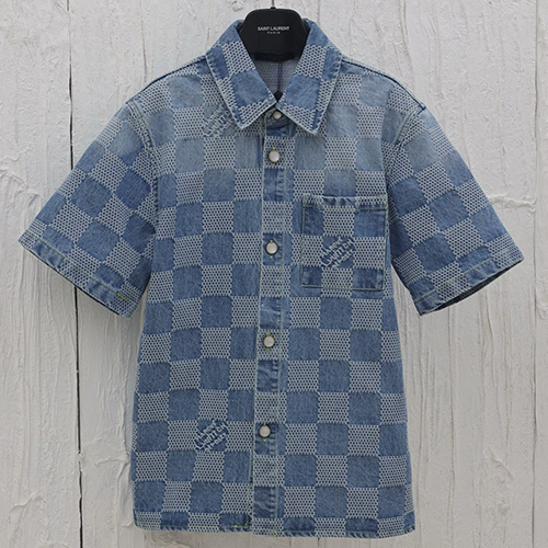 [홍콩명품.LOUIS VUITTON] 루이비통 25SS 로고 다미에 데님 반팔 남방 셔츠, BM20730, KB, 홍콩명품의류,구매대행,온라인명품