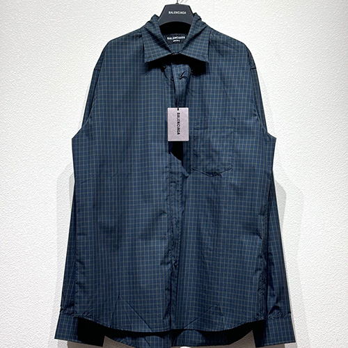[홍콩명품.BALENCIAGA] 발렌시아가 25SS 로고 체크패턴 남방 셔츠 (네이비), BM20732, KB, 홍콩명품의류,구매대행,온라인명품