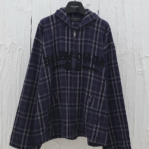 [홍콩명품.BALENCIAGA] 발렌시아가 25SS 로고 체크패턴 후드 집업 셔츠 자켓 (블루), BM20746, KB, 홍콩명품의류,구매대행,온라인명품