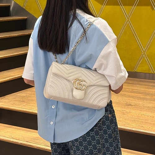 [홍콩명품.Gucci] 구찌 25SS 로고 여성 레이어드 반팔 티셔츠 (화이트-스카이블루), BM20781, TBG, 홍콩명품의류,구매대행,온라인명품