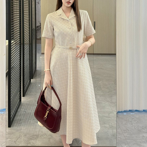 [홍콩명품.Gucci] 구찌 25SS 로고 여성 GG수프림 벨티드 반팔 롱 원피스 (2컬러), BM20792, TBG, 홍콩명품의류,구매대행,온라인명품