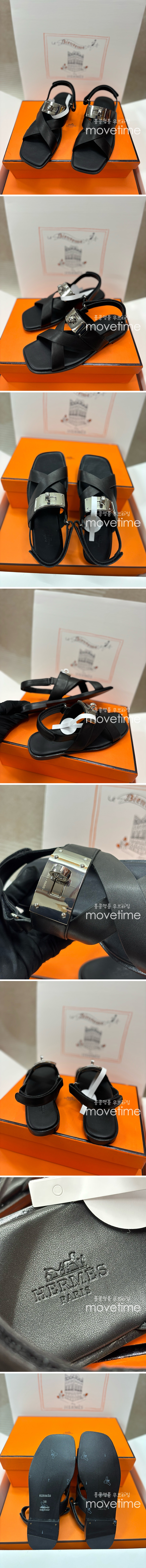 [홍콩명품.Hermes] 에르메스 25SS 로고 여성 레더 가죽 샌들 슬리퍼 (블랙-은장), SE4949, H3, 명품스니커즈,운동화,구두,로퍼,하이탑,신발