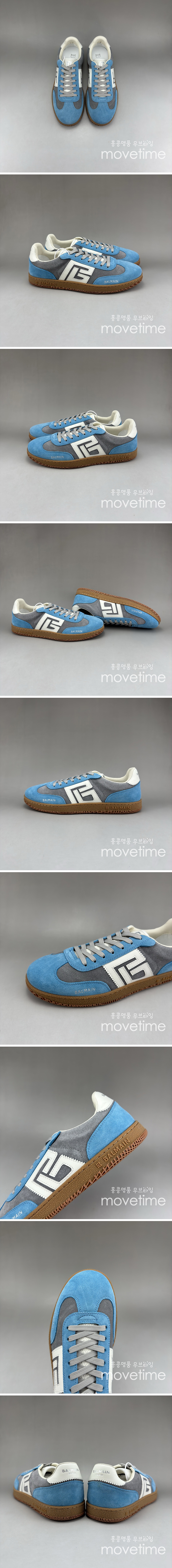 [홍콩명품.BALMAIN] 발망 25SS 로고 레더 가죽 스니커즈 운동화 (그레이-블루), SE5048, S3, 명품스니커즈,운동화,구두,로퍼,하이탑,신발