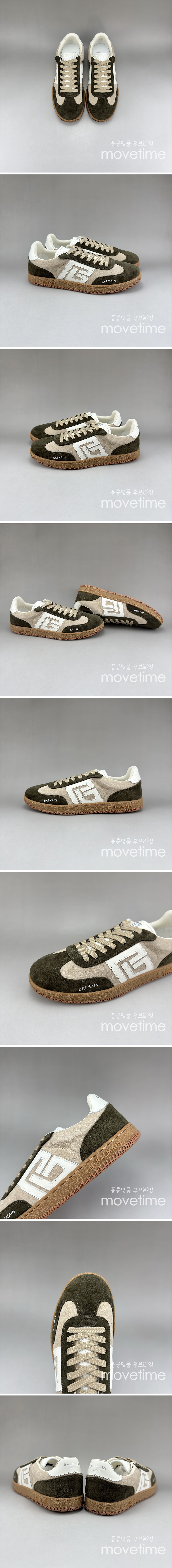 [홍콩명품.BALMAIN] 발망 25SS 로고 레더 가죽 스니커즈 운동화 (베이지-카키), SE5050, S3, 명품스니커즈,운동화,구두,로퍼,하이탑,신발