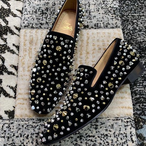 [홍콩명품.Christian Louboutin] 크리스챤루부탱 25SS 로고 레더 가죽 로퍼 구두 (블랙-골드 실버 장식), SE5062, S3, 명품스니커즈,운동화,구두,로퍼,하이탑,신발