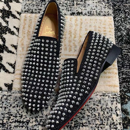 [홍콩명품.Christian Louboutin] 크리스챤루부탱 25SS 로고 레더 가죽 로퍼 구두 (블랙-실버 장식), SE5064, S3, 명품스니커즈,운동화,구두,로퍼,하이탑,신발