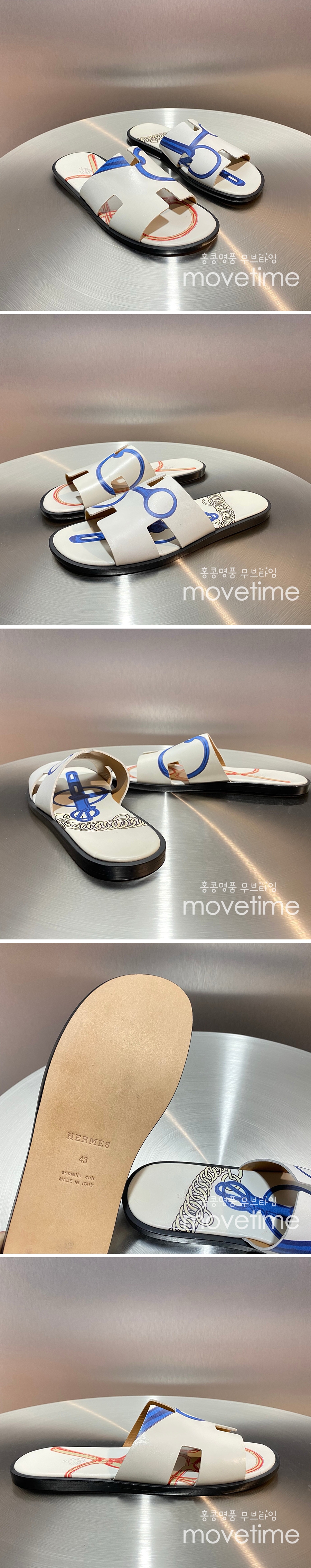 [홍콩명품.Hermes] 에르메스 25SS 로고 그래픽 이즈미르 레더 가죽 슬리퍼 (화이트), SE5196, GHS, 명품스니커즈,운동화,구두,로퍼,하이탑,신발